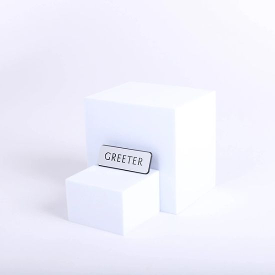 Picture of Badge Engraved Contemporary Greeter Silver Pin