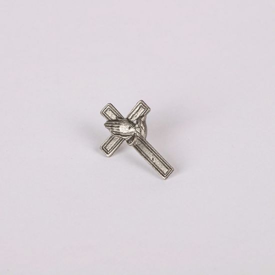 Picture of Lapel Pin Cross/Praying Hand Pewter PK6