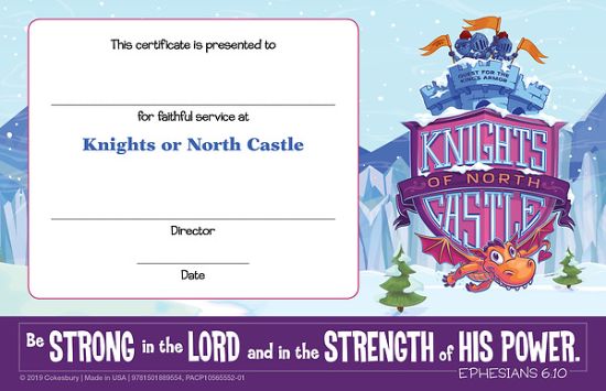Picture of Vacation Bible School (VBS) 2020 Knights of North Castle Leader Recognition Certificates (Pkg of 12)
