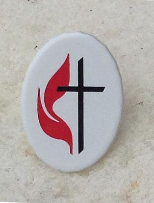 Picture of Lapel Pin Cross and Flame Oval White Enamel
