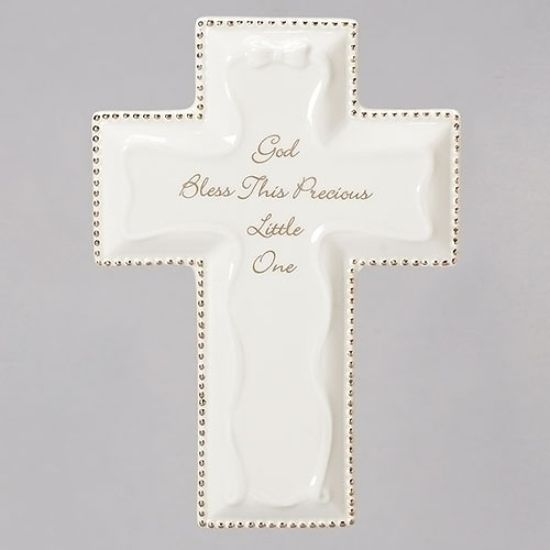 Picture of God Bless This Precious Little One Baptism Wall Cross - White