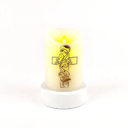 Picture of Marvelous Lights Ivory Flameless Candle  W/Cross 3.25" x 5"