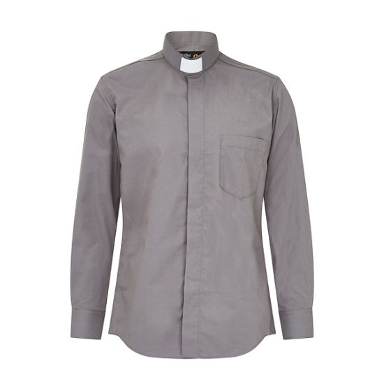 Picture of Fair Trade Men's Poly Cotton Charcoal Grey Long Sleeve Tab Collar Clergy Shirt