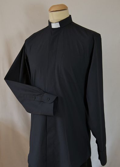 Picture of Fair Trade Men's Cotton Black Tailored (Slimmer Fit) Long Sleeve Tab Collar Clergy Shirt
