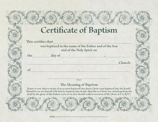 Picture of Certificate of Baptism - Pack of 6