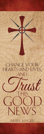 Picture of Lenten Array 18 Inch x 5 Feet Banner - Mark 1:15 CEB
